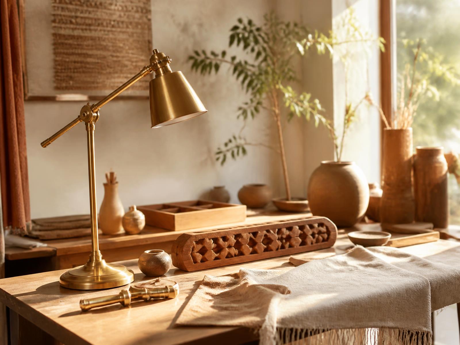 Workshop still life - brass and pottery